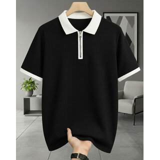 Ausk Mens Black, White Graphic Print Cotton Blend Polo Collar T-Shirt