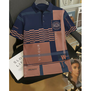 Ausk Mens Blue, White Graphic Print Cotton Blend Polo Collar T-Shirt