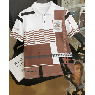 Ausk Mens White, Grey Graphic Print Cotton Blend Polo Collar T-Shirt