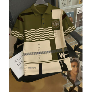 Ausk Mens Multicolor, Green Graphic Print Cotton Blend Polo Collar T-Shirt