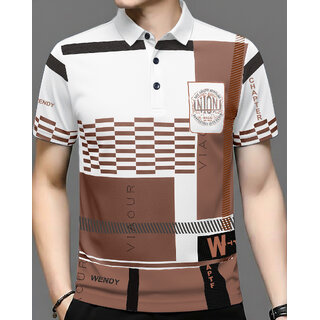 Ausk Mens White, Grey Graphic Print Cotton Blend Polo Collar T-Shirt
