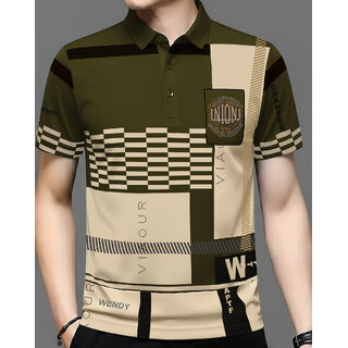 Ausk Mens Multicolor, Green Graphic Print Cotton Blend Polo Collar T-Shirt