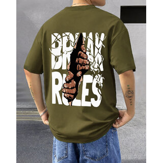 Ausk Mens Green Printed Cotton Blend Round Neck Oversized T-Shirt