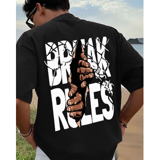 Ausk Mens Black Printed Cotton Blend Round Neck Oversized T-Shirt