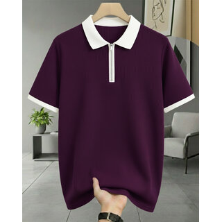 Ausk Mens Purple, White Graphic Print Cotton Blend Polo Collar T-Shirt