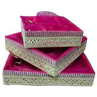 Pack of 3 Set Gift Organizer Baskets, Dry Fruit Gifting Box, Wedding Hamper Trays, Baby Shower Gift Packing, Color - RANI PINK - Home Improvement | Buy online on ZillyBuy