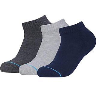 (Pack of 3) Symbol Premium Cotton Sports Socks High Ankle, Cushioned & Odour-Free (White, Black, Navy) navy Free Size