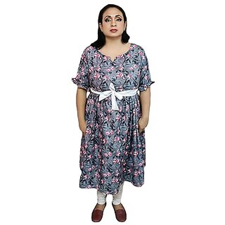 Prabha Apparels Women Printed Polycotton A-line Kurti (Grey)