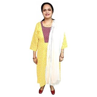 Prabha Apparels Women Printed Polyester A-line Kurti (Yellow)