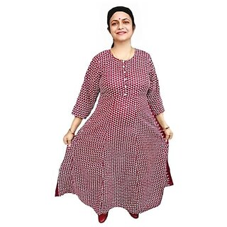Prabha Apparels Women Printed Cotton Anarkali Kurti (Maroon)