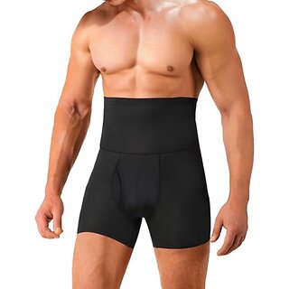 Ahina Men Shapewear Compression Body High Waist Tummy Control Slimming Bodysuit Boxer Briefs Long Leg Underwear for Men Black