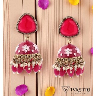Vivastri Pink Flowers Gold Plated Alloy Jhumka,Jhumki Earrings Guttapusalu for Women & Girls - VIVA2806ERG - Earrings | Buy online on ZillyBuy