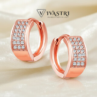 Vivastri Eye-Catchy Rose Gold Plated Alloy Cubic Zirconia Bali Huggie Hoop Earrings for Women & Girls - VIVA2916ERG - Earrings | Buy online on ZillyBuy