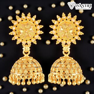 Vivastri Traditional 1 Gram Gold Plated Alloy Jhumka,Jhumki Earrings for Women & Girls - VIVA2831ERG - Earrings | Buy online on ZillyBuy