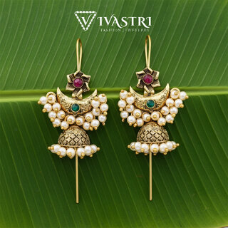 Vivastri Moon Gold Plated Alloy Pearl Ear Cuff, Cuff Earrings Kaanphool Guttapusalu for Women & Girls - VIVA2889ERG - Earrings | Buy online on ZillyBuy