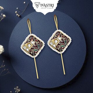 Vivastri Enamelled Polki Kundan Gold Plated Pearl Alloy Ear cuff,Cuff Earrings for Women & Girls - VIVA2810ERG - Earrings | Buy online on ZillyBuy