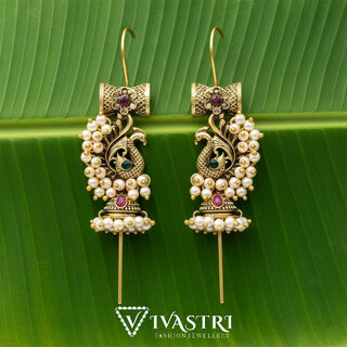 Vivastri Peacock Gold Plated Alloy Pearl Ear Cuff, Cuff Earrings Kaanphool Guttapusalu for Women & Girls - VIVA2890ERG - Earrings | Buy online on ZillyBuy