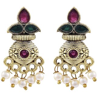 Vivastri Peacock Gold Plated Alloy Pearl Stud Earrings for Women & Girls - VIVA2896ERG - Earrings | Buy online on ZillyBuy