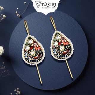 Vivastri Mayur Enamelled Polki Kundan Gold Plated Pearl Alloy Ear cuff,Cuff Earrings for Women & Girls - VIVA2809ERG - Earrings | Buy online on ZillyBuy
