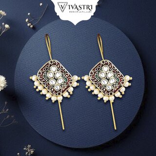 Vivastri Enamelled Polki Kundan Gold Plated Pearl Alloy Ear cuff,Cuff Earrings for Women & Girls - VIVA2811ERG - Earrings | Buy online on ZillyBuy