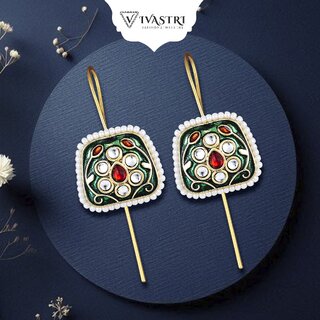 Vivastri Kundan Design Enamelled Polki Gold Plated Pearl Alloy Ear cuff,Cuff Earrings for Women & Girls - VIVA2814ERG - Earrings | Buy online on ZillyBuy