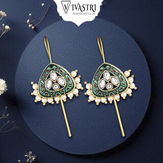Vivastri Enamelled Polki Kundan Gold Plated Pearl Alloy Ear cuff,Cuff Earrings for Women & Girls - VIVA2817ERG - Earrings | Buy online on ZillyBuy