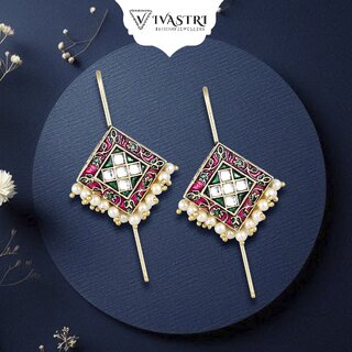 Vivastri Enamelled Polki Kundan Gold Plated Pearl Alloy Ear cuff,Cuff Earrings for Women & Girls - VIVA2818ERG - Earrings | Buy online on ZillyBuy