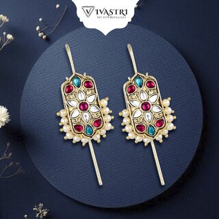 Vivastri Enamelled Polki Kundan Gold Plated Pearl Alloy Ear cuff,Cuff Earrings for Women & Girls - VIVA2819ERG - Earrings | Buy online on ZillyBuy