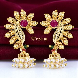 Vivastri Pearl Drops Gold Plated Alloy Drop Earrings for Women & Girls - VIVA2833ERG-GOLD - Earrings | Buy online on ZillyBuy