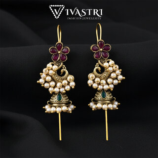 Vivastri Peacock Gold Plated Alloy Pearl Ear Cuff, Cuff Earrings Kaanphool Guttapusalu for Women & Girls - VIVA2891ERG - Earrings | Buy online on ZillyBuy
