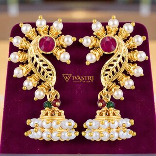 Vivastri Pearl Drops Gold Plated Alloy Drop Earrings for Women & Girls - VIVA2833ERG-MOTI - Earrings | Buy online on ZillyBuy