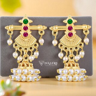Vivastri Pearl Drops Gold Plated Alloy Drop Earrings for Women & Girls - VIVA2834ERG - Earrings | Buy online on ZillyBuy