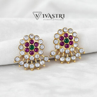 Vivastri Premium 1 Gram Gold Plated Alloy Cubic Zirconia Stud Earrings for Women & Girls - VIVA2914ERG - Earrings | Buy online on ZillyBuy