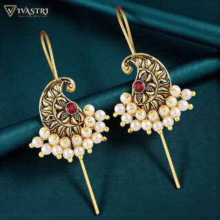 Vivastri Paisley Gold Plated Pearl Alloy Kanphool Guttapusalu Ear cuff,Cuff Earrings for Women & Girls - VIVA2836ERG-RED - Earrings | Buy online on ZillyBuy