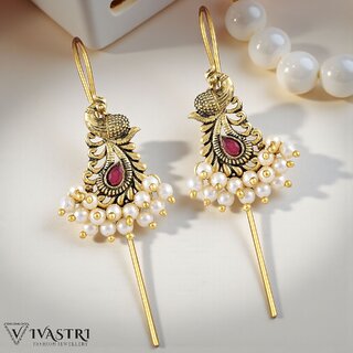 Vivastri Peacock Gold Plated Pearl Alloy Kanphool Guttapusalu Ear cuff,Cuff Earrings for Women & Girls - VIVA2838ERG-RED - Earrings | Buy online on ZillyBuy
