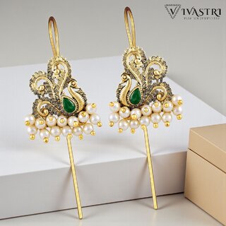 Vivastri Mayur Gold Plated Pearl Alloy Kanphool Guttapusalu Ear cuff,Cuff Earrings for Women & Girls - VIVA2839ERG-GREEN - Earrings | Buy online on ZillyBuy