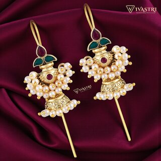 Vivastri Kalash Gold Plated Alloy Pearl Ear Cuff, Cuff Earrings Kaanphool Guttapusalu for Women & Girls - VIVA2920ERG - Earrings | Buy online on ZillyBuy