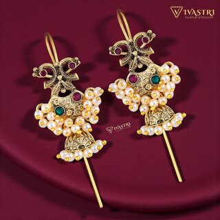 Vivastri Peacock Gold Plated Alloy Pearl Ear Cuff, Cuff Earrings Kaanphool Guttapusalu for Women & Girls - VIVA2921ERG - Earrings | Buy online on ZillyBuy