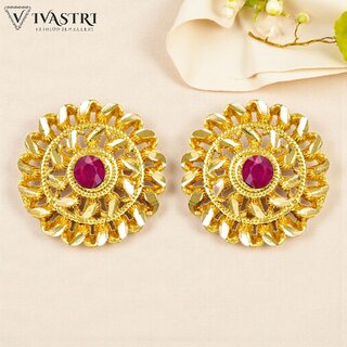 Vivastri Red Stone 1 Gram Gold Plated Alloy Stud Earrings for Women Girls - VIVA2844ERG - Earrings | Buy online on ZillyBuy