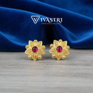 Vivastri Premium 1 Gram Gold Plated Alloy Cubic Zirconia Stud Earrings for Women & Girls - VIVA2930ERG - Earrings | Buy online on ZillyBuy