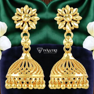 Vivastri Traditional 1 Gram Gold Plated Alloy Jhumki, Jhumka Earrings for Women & Girls - VIVA2853ERG - Earrings | Buy online on ZillyBuy