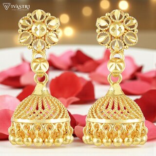 Vivastri Traditional 1 Gram Gold Plated Alloy Jhumki, Jhumka Earrings for Women & Girls - VIVA2854ERG - Earrings | Buy online on ZillyBuy