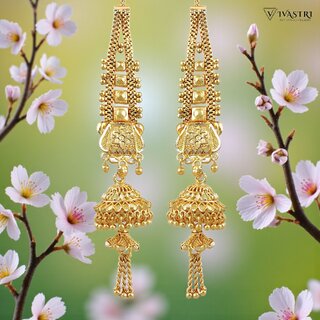 Vivastri Traditional 1 Gram Gold Plated Alloy Jhumki, Jhumka Earrings for Women & Girls - VIVA2856ERG - Earrings | Buy online on ZillyBuy