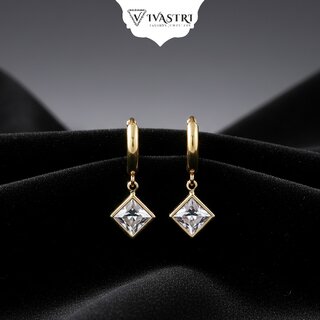 Vivastri Square Drop Gold Plated Cubic Zirconia Alloy Drop Huggie Earrings for Women & Girls - VIVA2858ERG - Earrings | Buy online on ZillyBuy