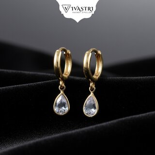 Vivastri Tear Drop Gold Plated Cubic Zirconia Alloy Drop Huggie Earrings for Women & Girls - VIVA2861ERG - Earrings | Buy online on ZillyBuy