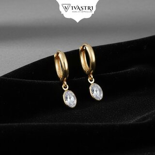 Vivastri Oval Drop Gold Plated Cubic Zirconia Alloy Drop Huggie Earrings for Women & Girls - VIVA2863ERG - Earrings | Buy online on ZillyBuy