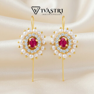 Vivastri Ruby Gold Plated Alloy Cubic Zirconia Pearl Ear Cuff, Cuff Earrings for Women & Girls - VIVA2882ERG - Earrings | Buy online on ZillyBuy