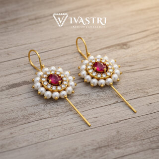 Vivastri Ruby Gold Plated Alloy Cubic Zirconia Pearl Ear Cuff, Cuff Earrings for Women & Girls - VIVA2883ERG - Earrings | Buy online on ZillyBuy