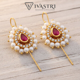 Vivastri Ruby Gold Plated Alloy Cubic Zirconia Pearl Ear Cuff, Cuff Earrings for Women & Girls - VIVA2884ERG - Earrings | Buy online on ZillyBuy