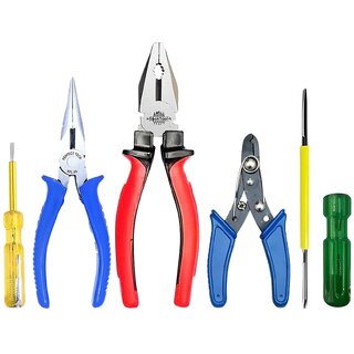 5 Pcs Home Tool Kit Set with Combination Pliers, Long Nose Pliers, Wire Cutter, Screwdrivers & Tester Multipurpose Household Repair Tool Set - Hardware, Tools and Home Safety | Buy online on ZillyBuy